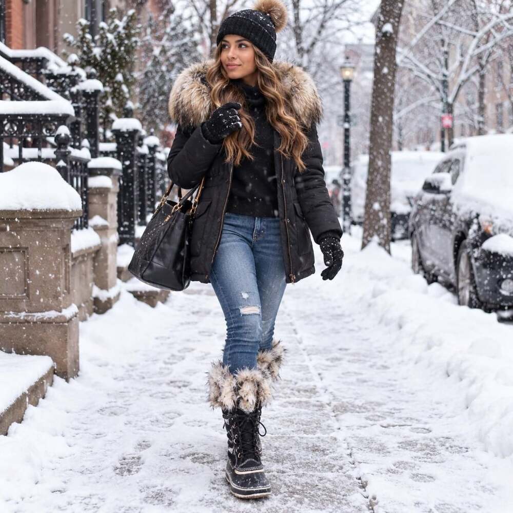 SOREL Joan of Arctic Waterproof Boots Women's 9 Black Faux-Fur